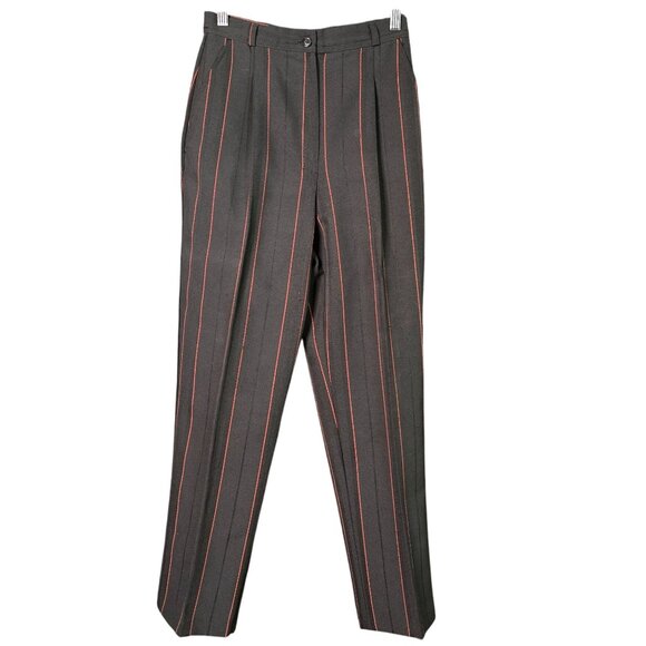 VintageHigh Rise Pleated Front Dark Academia Gothic Punk Black Red Pinstripe Woo - Picture 1 of 8